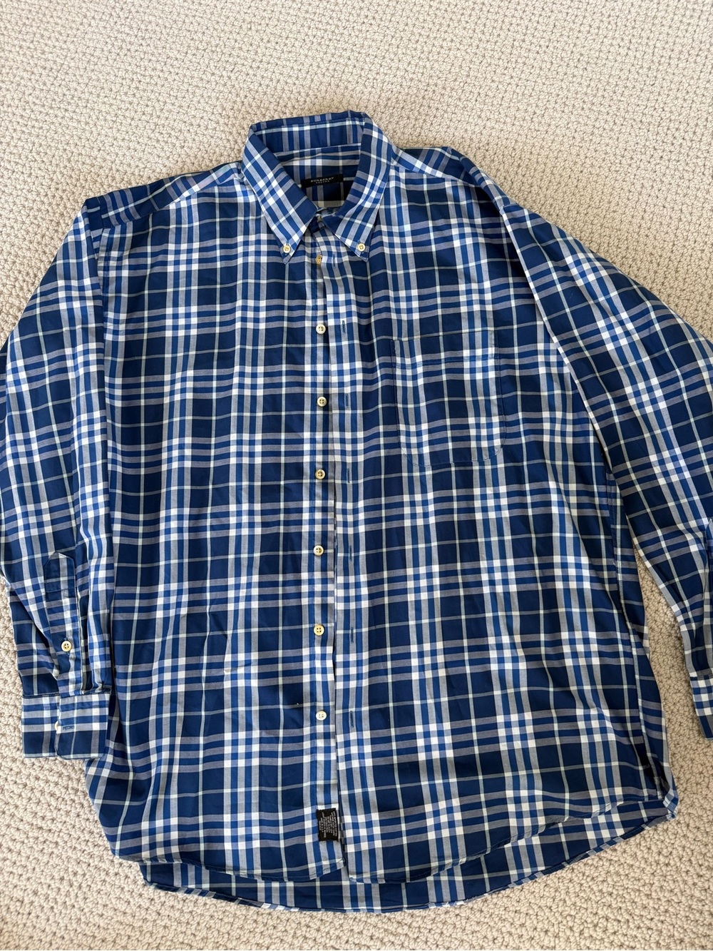 Burberry Mens Navy and White Plaid Button-Down Shirt size XL